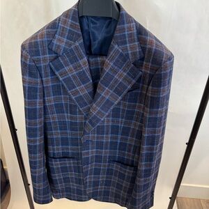 Men's Blue Plaid Custom Made Suit w/ Pants